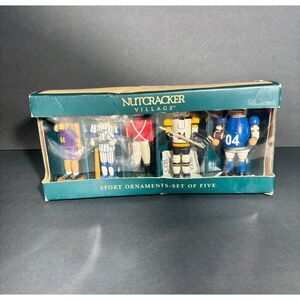 Nutcracker Village Sport Ornaments Set of Five Wooden Figures Holiday Decor